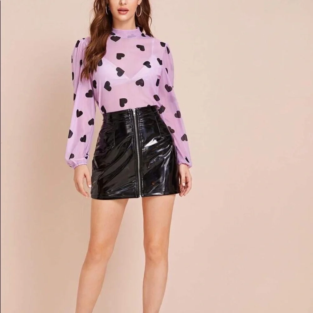 Heart Print Sheer Blouse (Without Bra) - Picture 5 of 6